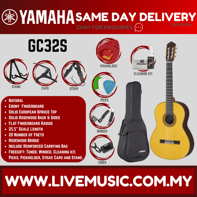 Yamaha GC32S Solid Spruce Top Classical Guitar ( GC32S )