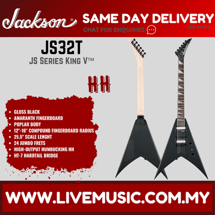 Jackson JS Series King V JS32T Electric Guitar, Amaranth FB, Gloss Black