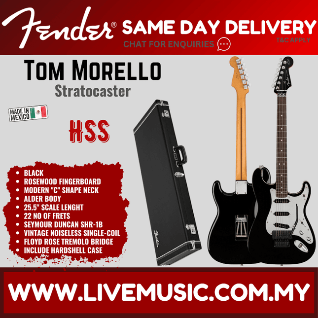Fender Tom Morello Signature Stratocaster Electric Guitar, Black