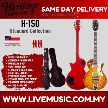 Heritage Standard Collection H-150 Electric Guitar w/Case, Dirty Lemon Burst, Bigsby ( H150  H 150 )