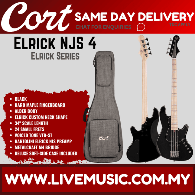 Cort NJS-4 Electric Bass W/Padded Bag - Black ( NJS 4 / NJS-4 )