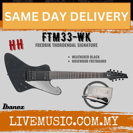 Ibanez FTM33-WK Fredrik Thordendal Signature 8-String Electric Guitar w/Case, Weathered Black (  FTM33 WK /  FTM33WK )
