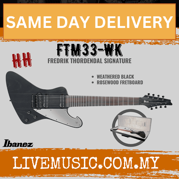 Ibanez FTM33-WK Fredrik Thordendal Signature 8-String Electric Guitar w/Case, Weathered Black (  FTM33 WK /  FTM33WK )
