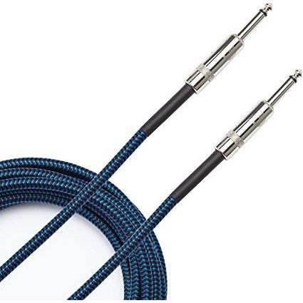 Blue braided instrument cable with two 1/4-inch plug connectors