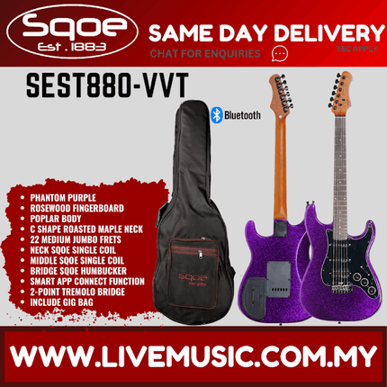 SQOE SEST880 Stratocaster HSS Electric Guitar w/Gig Bag, Rosewood FB - Phantom Purple ( SEST-880 / SEST 880 )