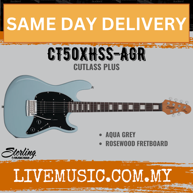 Sterling CT50XHSS-AGR Cutlass Plus Series Hss Electric Guitar, Aqua Grey ( CT50XHSS AGR / CT50XHSSAGR )