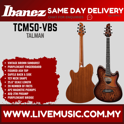 Ibanez TCM50 Talman Acoustic-Electric Guitar - Vintage Brown Sunburst ( TCM-50 / TCM 50 )