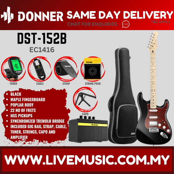 Donner DST-152 Stratocaster HSS Electric Guitar w/Accessories, Indian Laurel / Maple Fretboard ( DST 152 DST152 )