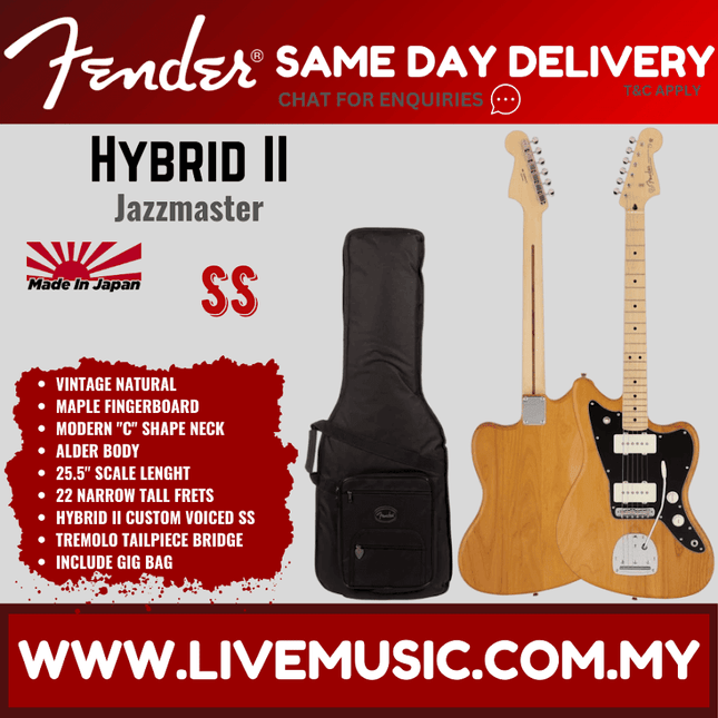 Fender Japan Hybrid II Jazzmaster Electric Guitar, Maple Fretboard with Gig Bag - Vintage Natural