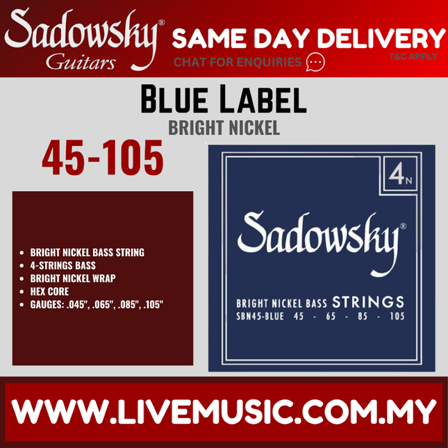Sadowsky Blue Label Nickel 4-String Bass String Set, 045-105