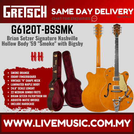 Smoke-orange Nashville hollowbody electric guitar with Bigsby, amber hardware, f-holes