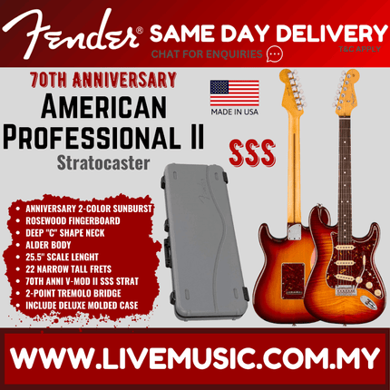 Fender 70th Anniversary American Professional II Stratocaster Electric Guitar, RW FB, Comet Burst