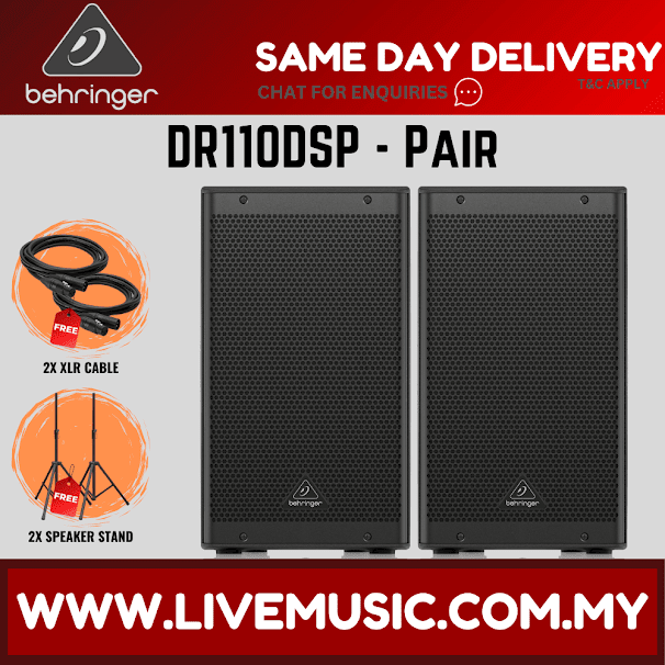 Behringer DR110DSP 1000W 10" Powered Speaker with Bluetooth w/Wireless Mic,Speaker Stand & Cable - (DR-110DSP DR 110DSP)