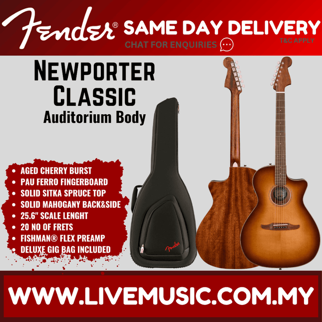 Aged cherry burst acoustic guitar with padded black gig bag