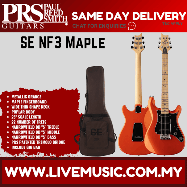 PRS SE NF3 Electric Guitar w/GigBag, Maple FB, Metallic Orange ( NF 3 / NF-3 )