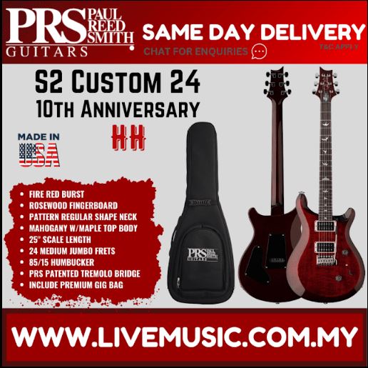 PRS S2 10th Anniversary Custom 24 Limited Edition Electric Guitar-Fire Red Burst
