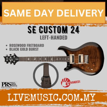 PRS SE Custom 24 Left-handed Electric Guitar, Black Gold Sunburst
