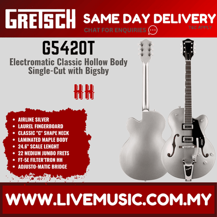 Gretsch G5420T Electromatic Classic Hollow Body Single-Cut Bigsby Electric Guitar - Airline Silver ( G-5420T G 5420T )