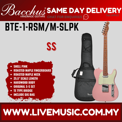 BACCHUS BTE-1-RSM/M UNIVERSE SERIES ROASTED MAPLE ELECTRIC GUITAR - SHELL PINK ( BTE1 / BTE1RSMM / BTE 1 RSM M )