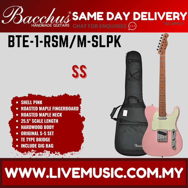 BACCHUS BTE-1-RSM/M UNIVERSE SERIES ROASTED MAPLE ELECTRIC GUITAR - SHELL PINK ( BTE1 / BTE1RSMM / BTE 1 RSM M )