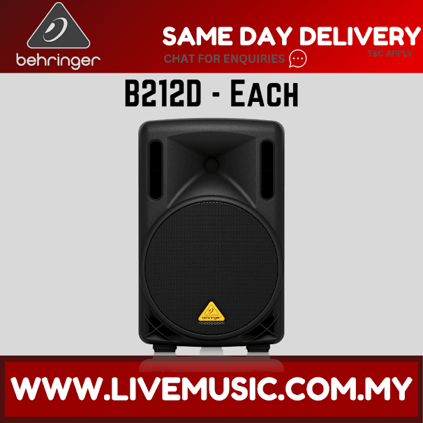 Powered speaker (single) with black 12-inch cabinet and front round grille driver