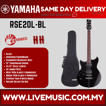 Yamaha Revstar Element RSE20 Left-handed Electric Guitar - Black ( RSE 20L / RSE-20L )
