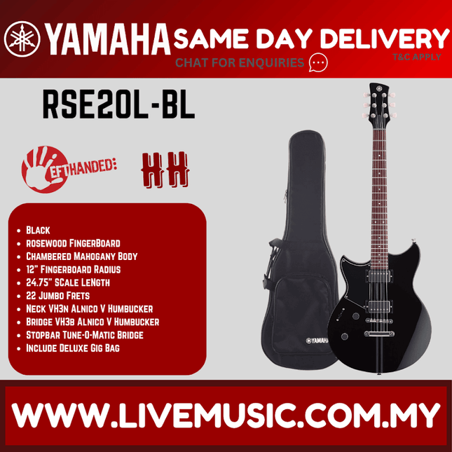 Yamaha Revstar Element RSE20 Left-handed Electric Guitar - Black ( RSE 20L / RSE-20L )