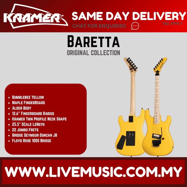 Kramer Baretta Electric Guitar With Maple Fretboard - Bumblebee Yellow