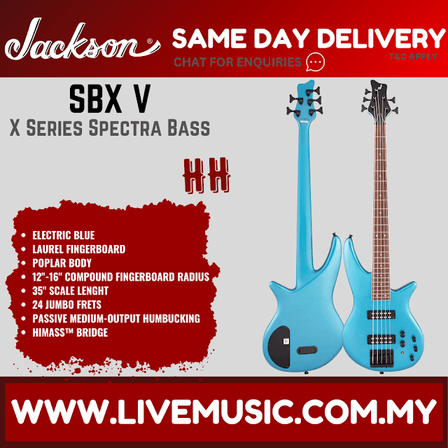 Jackson X Series Spectra SBX V 5-String Bass Guitar, Laurel Fretboard - Electric Blue