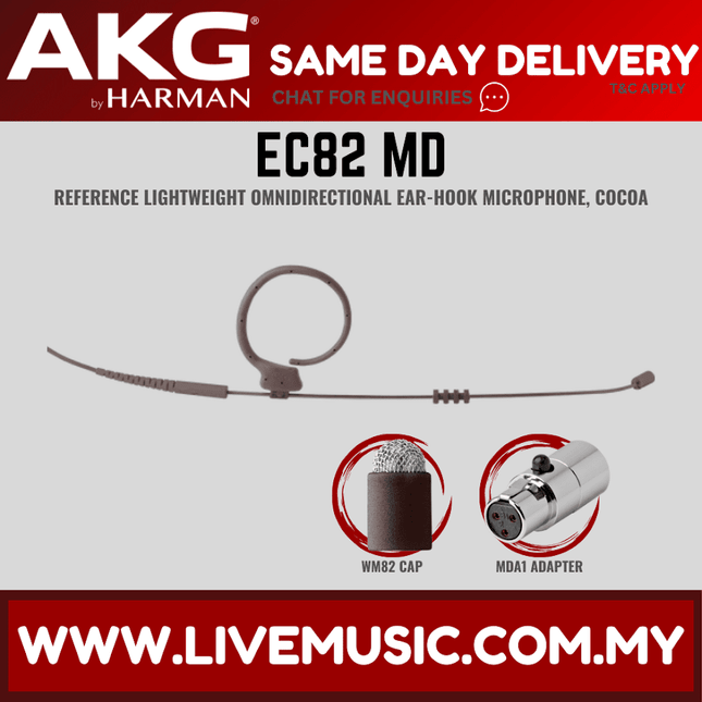 Cocoa brown omnidirectional ear-hook microphone with foam windscreen and cable