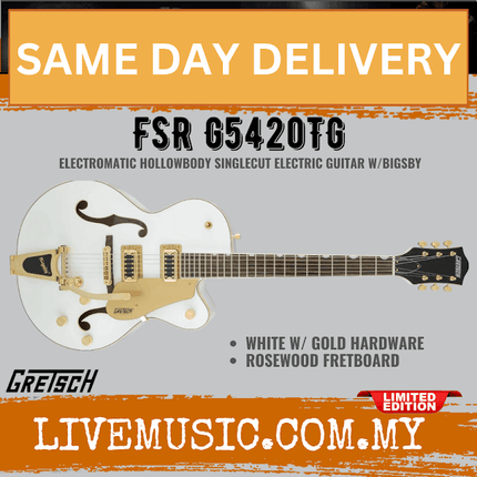 Gretsch FSR G5420TG Electromatic Hollowbody Singlecut Electric Guitar w/Bigsby, White w/ Gold Hardware