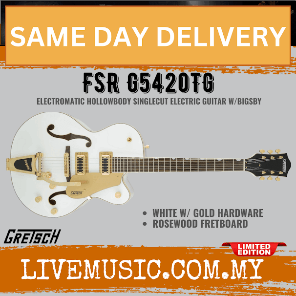 Gretsch FSR G5420TG Electromatic Hollowbody Singlecut Electric Guitar w/Bigsby, White w/ Gold Hardware