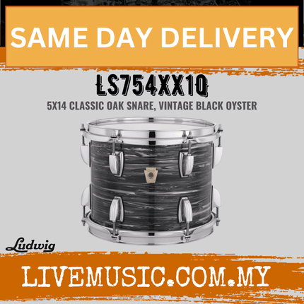 Ludwig LS754XX1Q 5x14inch Classic Oak Snare Drum, Vintage Black Oyster
