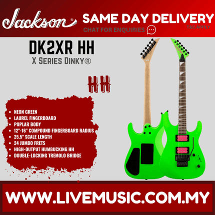 Jackson FSR X Series Dinky DK2XR HH Electric Guitar, Laurel FB, Neon Green