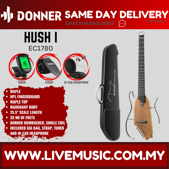 Donner EC1780 HUSH-I Acoustic-Electric Guitar Kit for Travel Silent Practice - Maple ( HUSH I / HUSHI )