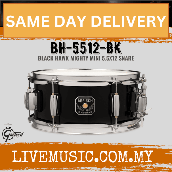 Gretsch BH-5512-BK 5.5x12inch BLACKHAWK Mighty Mini Snare Drum w/Mount