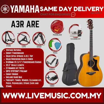Yamaha A3R ARE Dreadnought Cutaway Acoustic-Electric Guitar -  Vintage Natural ( A3RARE )