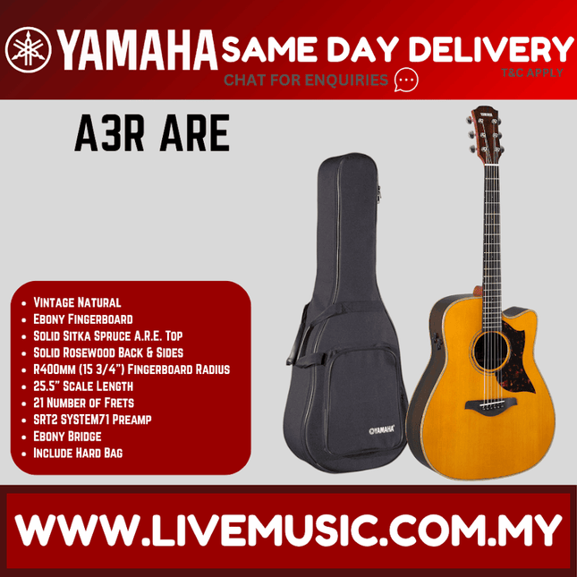 Yamaha A3R ARE Dreadnought Cutaway Acoustic-Electric Guitar -  Vintage Natural ( A3RARE )