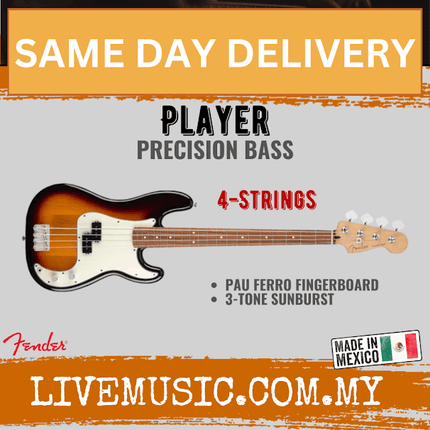 Fender Player Precision Bass Guitar, Pau Ferro Fretboard - 3-Tone Sunburst