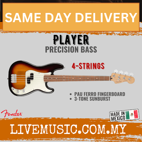 Fender Player Precision Bass Guitar, Pau Ferro Fretboard - 3-Tone Sunburst