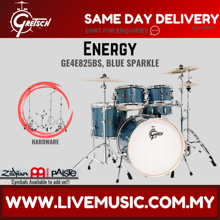 Gretsch GE4E825 - Energy 5-Piece Drum Set - Blue Sparkle (GE-4E825 / GE 4E825 )