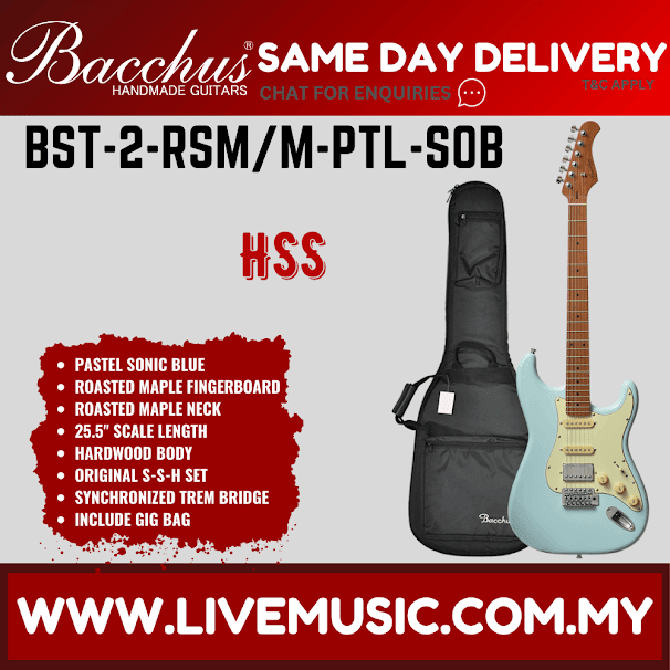 Bacchus BST-2-RSM/M Electric Guitar, Roasted Maple Fretboard - Pastel Sonic Blue (BST2RSM/BST-2-RSM)
