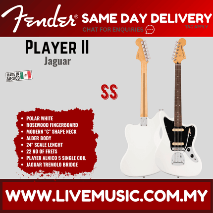 Fender Player II Jaguar Electric Guitar, RW FB - Polar White