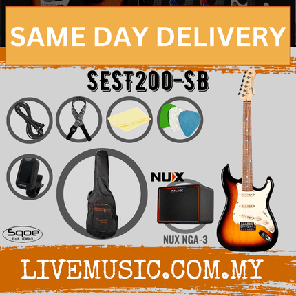SQOE SEST200 Stratocaster SSS 6-String Electric Guitar with NUX Mighty Lite - Sunburst ( SEST 200 / SEST-200 / NGA-3 / NGA3 )