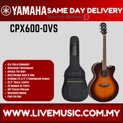 Yamaha CPX600 Medium Jumbo Cutaway Spruce Top Acoustic-Electric Guitar - Old Violin Sunburst ( CPX-600/CPX 600 )