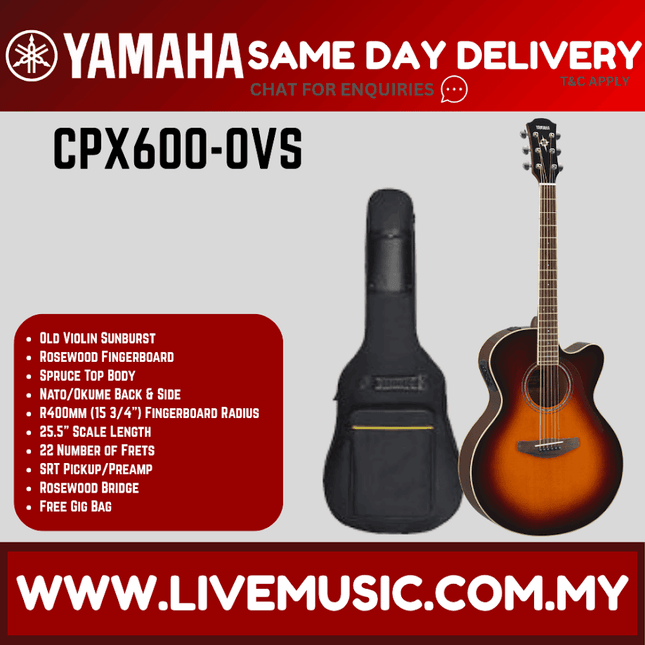 Yamaha CPX600 Medium Jumbo Cutaway Spruce Top Acoustic-Electric Guitar - Old Violin Sunburst ( CPX-600/CPX 600 )