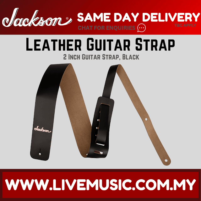 Jackson 2.5inch Leather Logo Guitar Strap, Black
