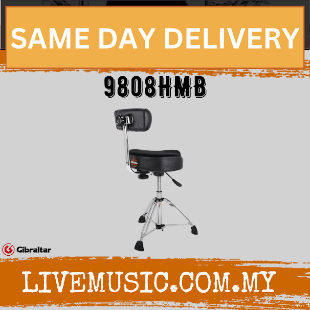 Gibraltar 9808HMB 9000 Series Hydraulic Saddle Drum Throne with Backrest