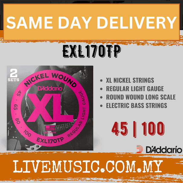 D'addario EXL170TP Xl Nickel Wound Electric Bass Strings, Regular Light, Long Scale, 45-100 Gauge, 2-pack