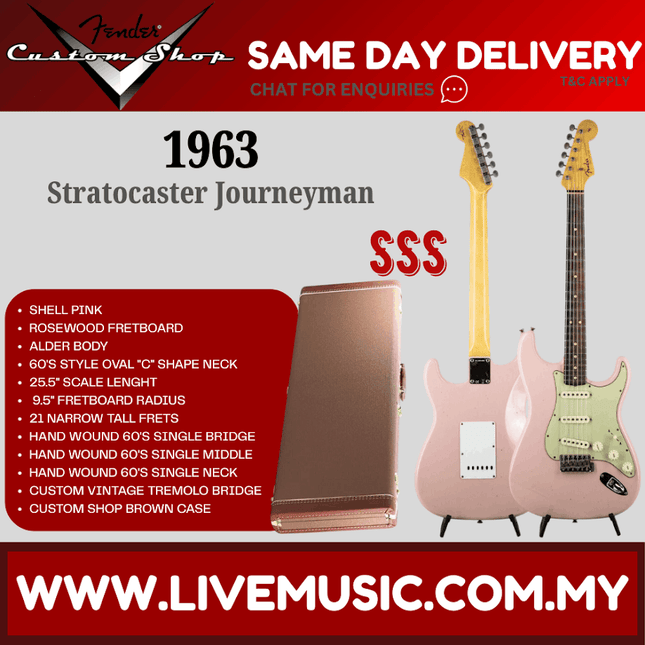 Fender Custom Shop 1963 Stratocaster Journeyman Guitar, Shell Pink
